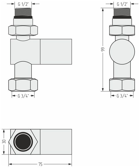 Вентиль прямой (цилиндр) G 1/2" НР х G 3/4" НГ (Золотой шёлк)