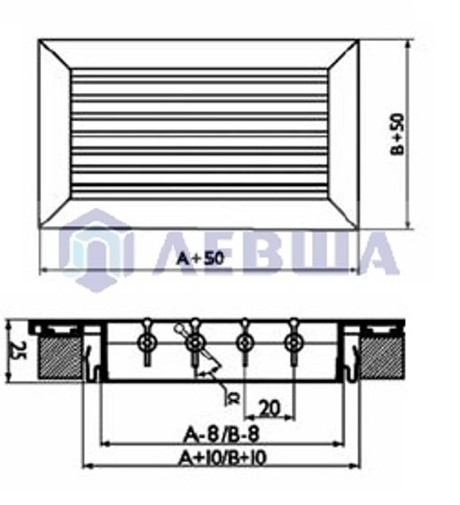 Решетка однорядная алюминиевая RAG 200х100