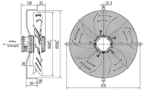 Вентилятор ВанвентYWF4D-500S-137/35-G вытяжной (всасывание) на сетке (6800 m/h)
