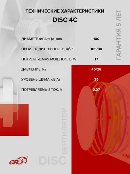 Вентилятор накладной DISC D100 обр.клапан ERA