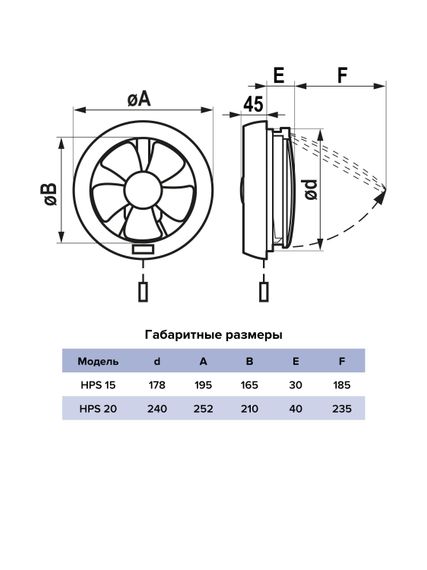 Вентилятор оконный HPS D240 обратный клапан тяговый выключатель ERA