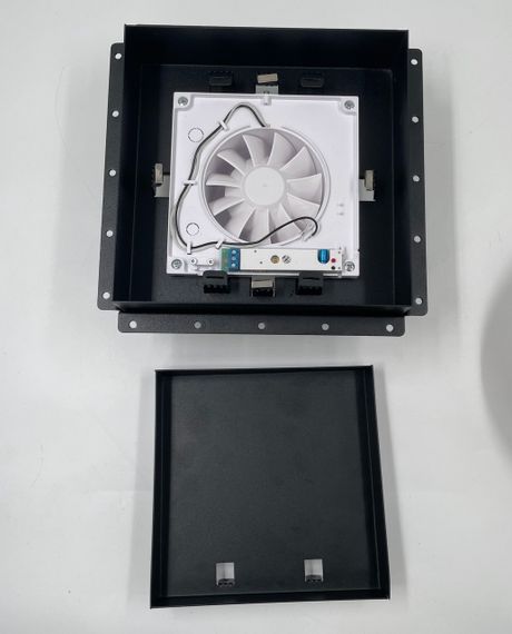 Решетка скрытого монтажа SECRET ПОД ПЛИТКУ 237х237 с вентилятором на шарикоподшипнике 125СК, обратный клапан, черная, d125мм