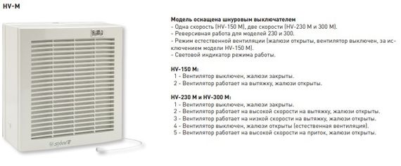 Оконный вентилятор Soler & Palau HV 300 M с шнуровым выключателем