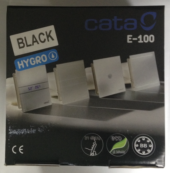 Накладной вентилятор Cata E 100 GTH Bk Black черный (Таймер, датчик влажности, термометр, дисплей) + обратный клапан