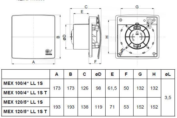 Вентилятор накладной Vortice Flexo MEX 100/4 LL 1S T (таймер)