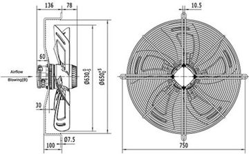 Вентилятор Ванвент YWF4E-630B-137/70-G нагнетающий (приток) на сетке (10500 m/h)