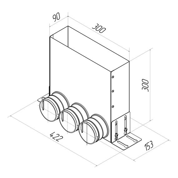 Provent VPU 300×90/75×3 пленум угловой прямоугольный на 3 выхода