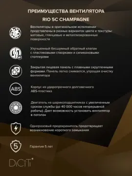 Вентилятор накладной RIO D125 обр.клапан Champagne DICITI