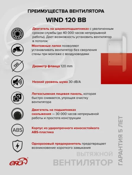 Вентилятор накладной WIND D120 двигатель BB ERA