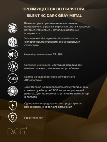 Вентилятор накладной ERA DiCiTi SILENT 4C dark gray metal d100